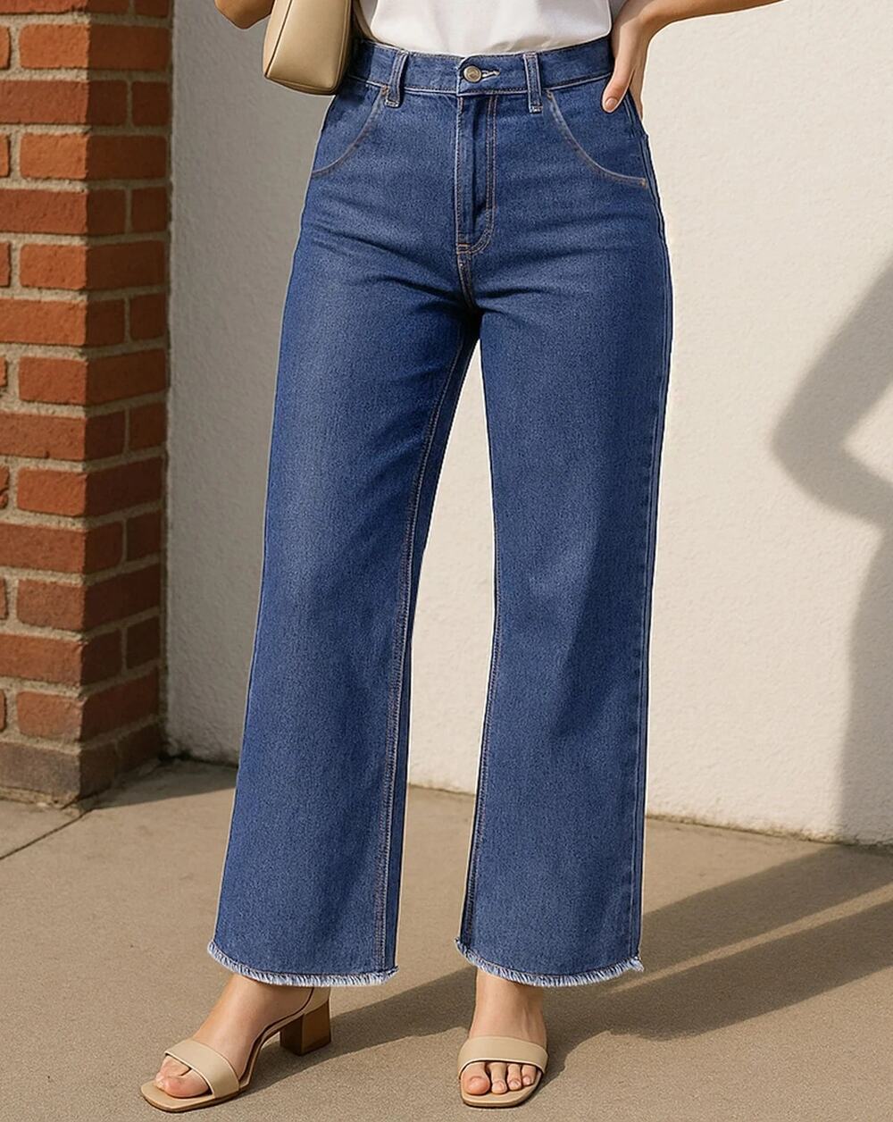 Just USA High Rise Wide Leg Jean Women's 14 Dark Wash Raw Hem NWT
